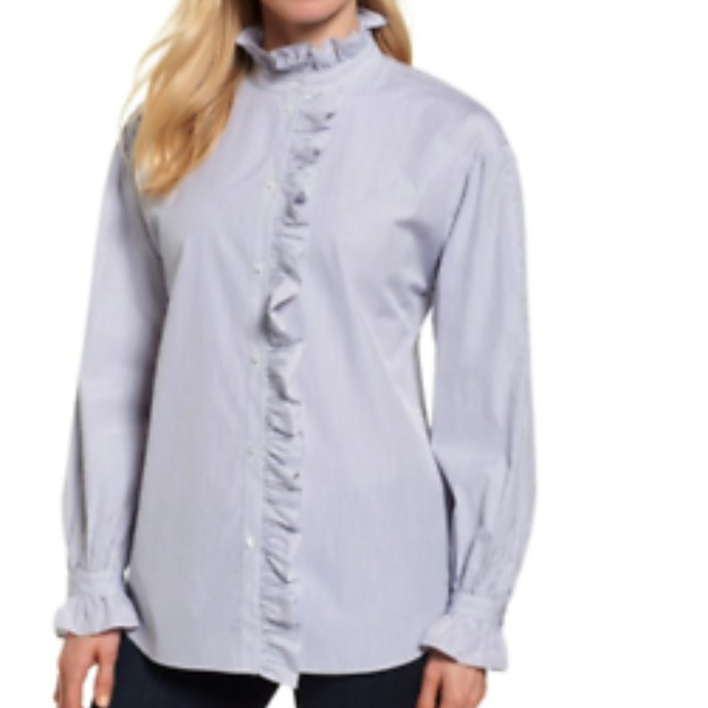 Nordstrom Signature women's S striped ruffle button up dressy work casual shirt